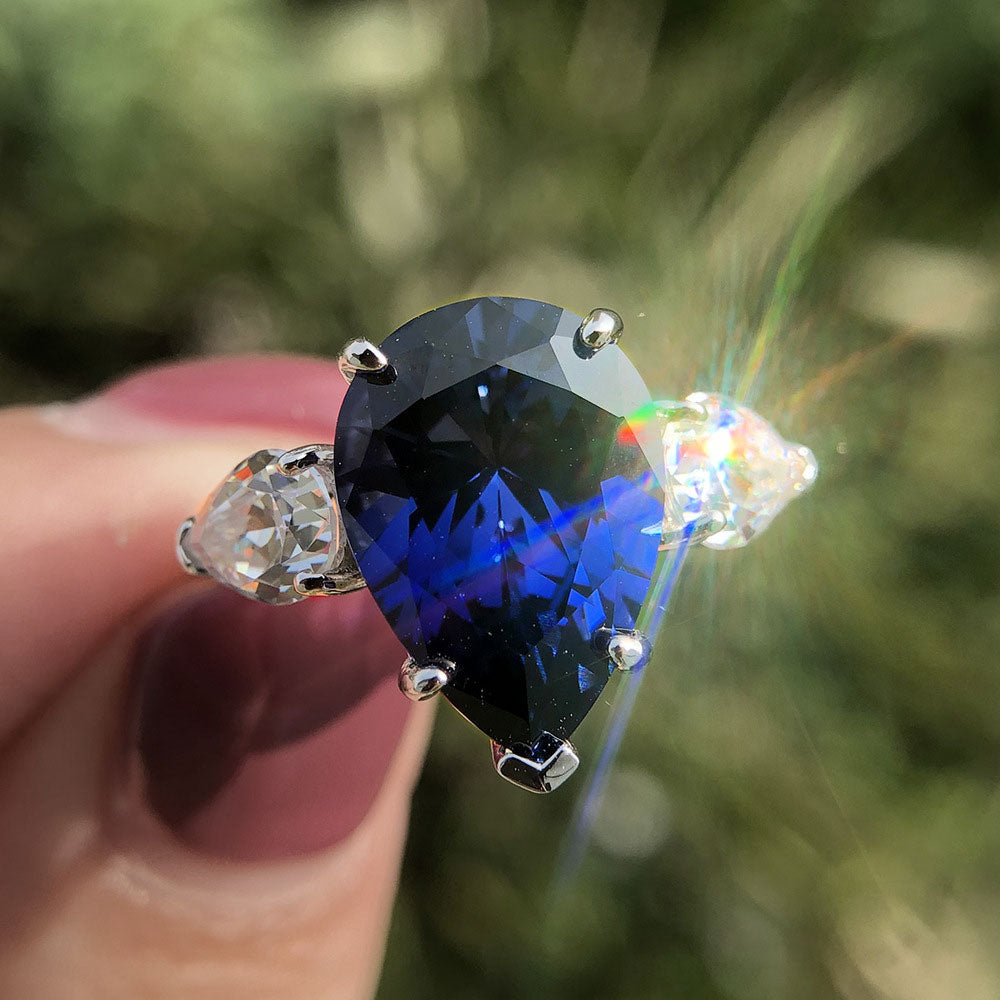 Pear Cut Gemstone Sterling Silver Ring