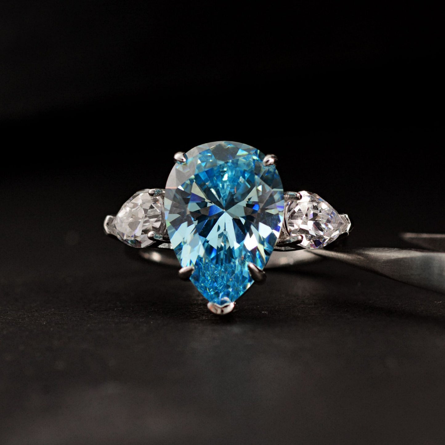 Pear Cut Gemstone Sterling Silver Ring