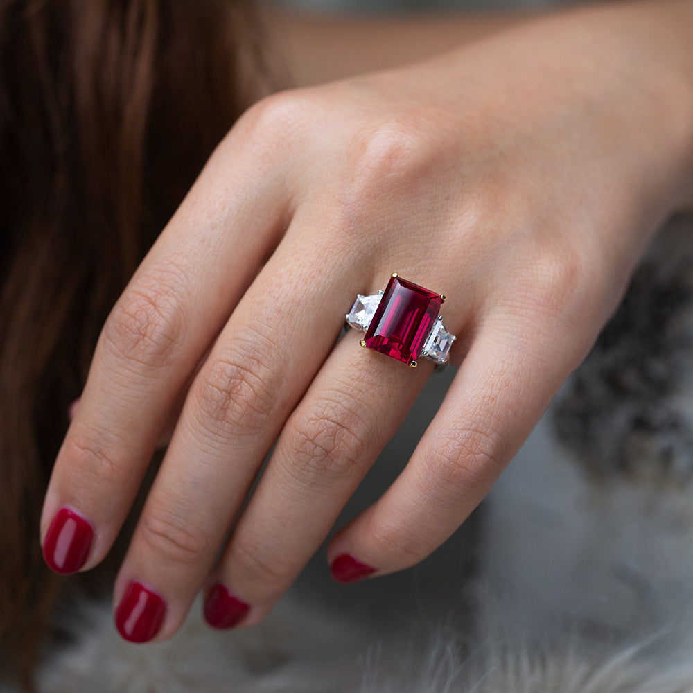 Emerald Cut Gemstone Sterling Silver Ring