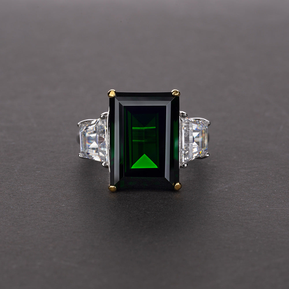 Emerald Cut Gemstone Sterling Silver Ring