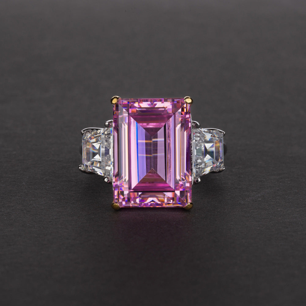 Emerald Cut Gemstone Sterling Silver Ring