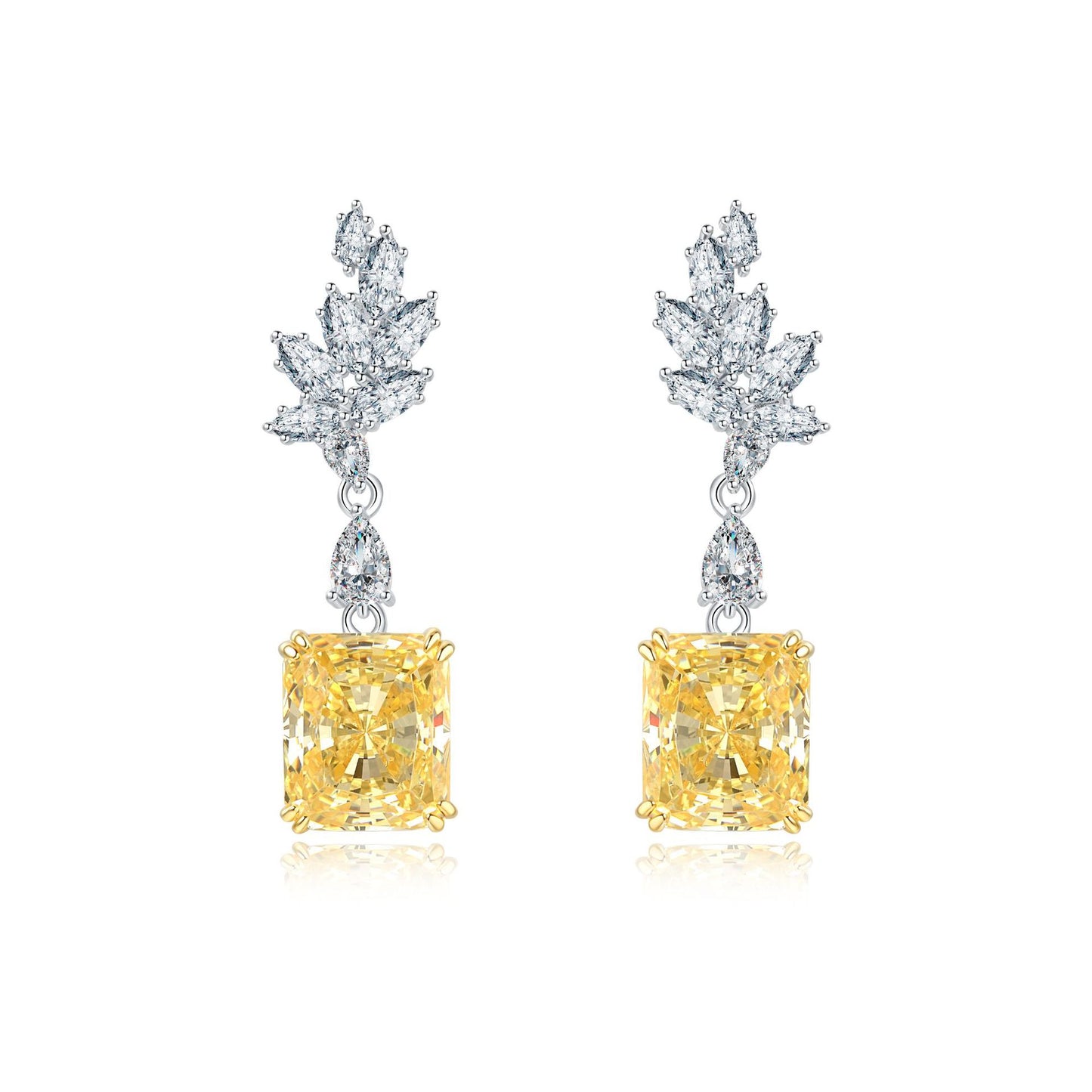 Asscher Cut Citrine Feather Style Silver Earring