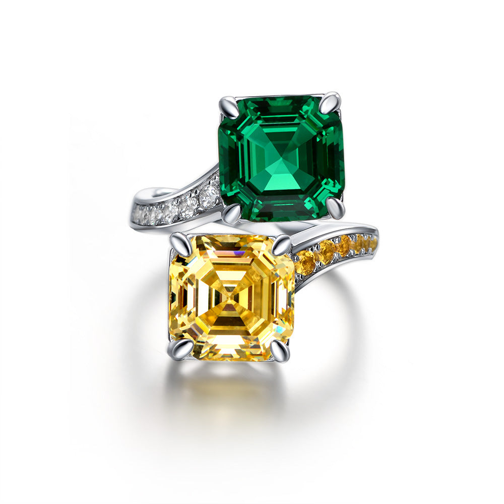 Asscher Cut Dual Stone Adjustable Silver Ring