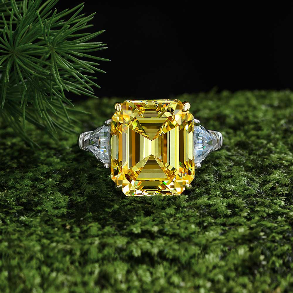 Asscher Cut Gemstone Golden Claw Sterling Silver Ring