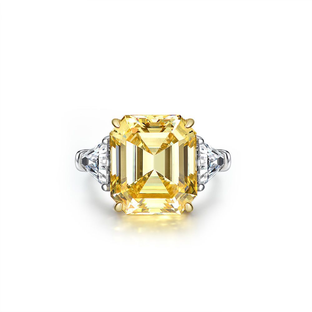 Asscher Cut Gemstone Golden Claw Sterling Silver Ring