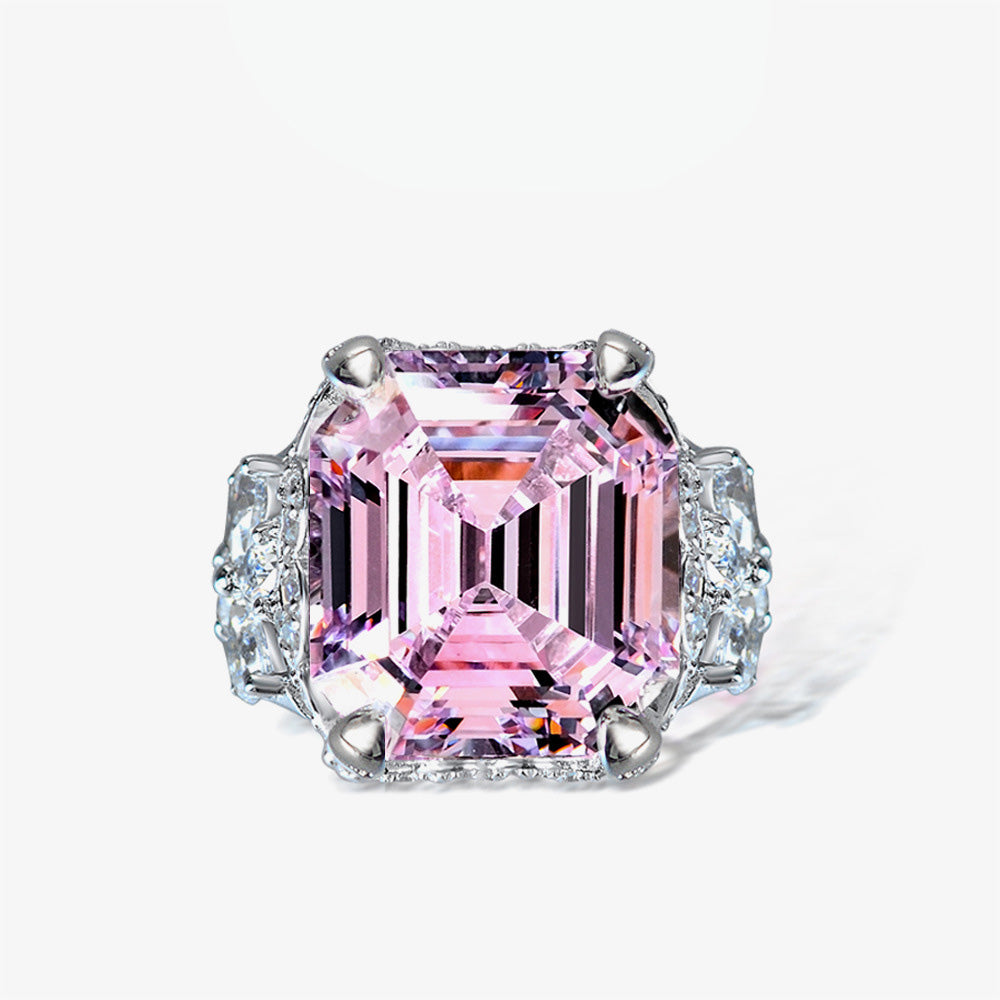 Asscher Cut Rose Quartz Gemstone Sterling Silver Ring