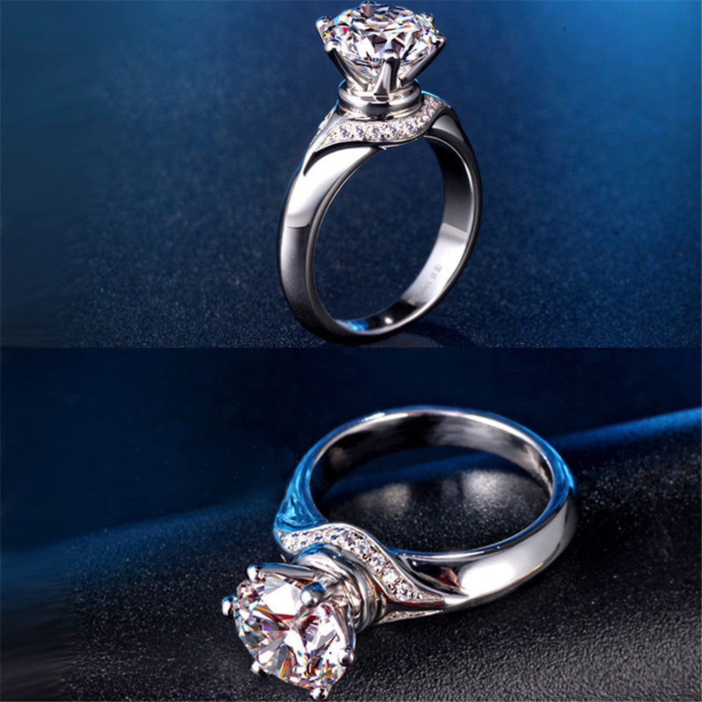 Classic Round Cut Six Prongs Silver Ring