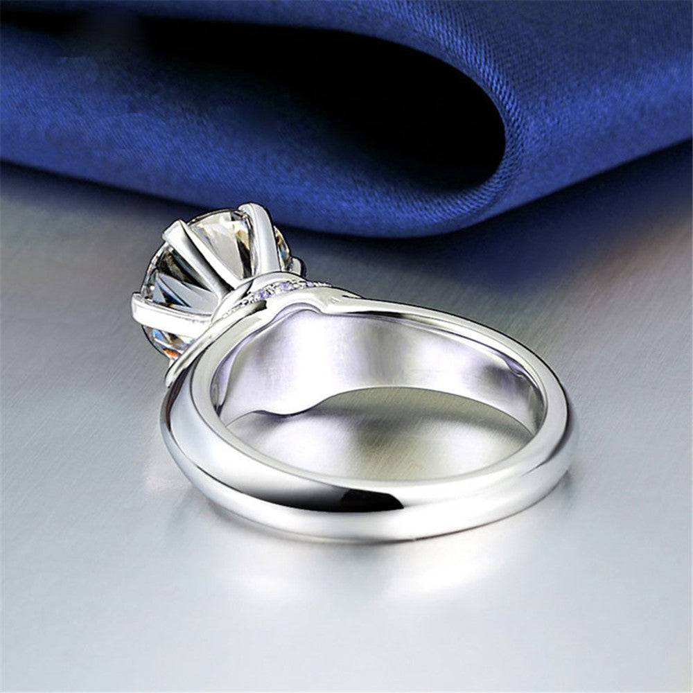 Classic Round Cut Six Prongs Silver Ring