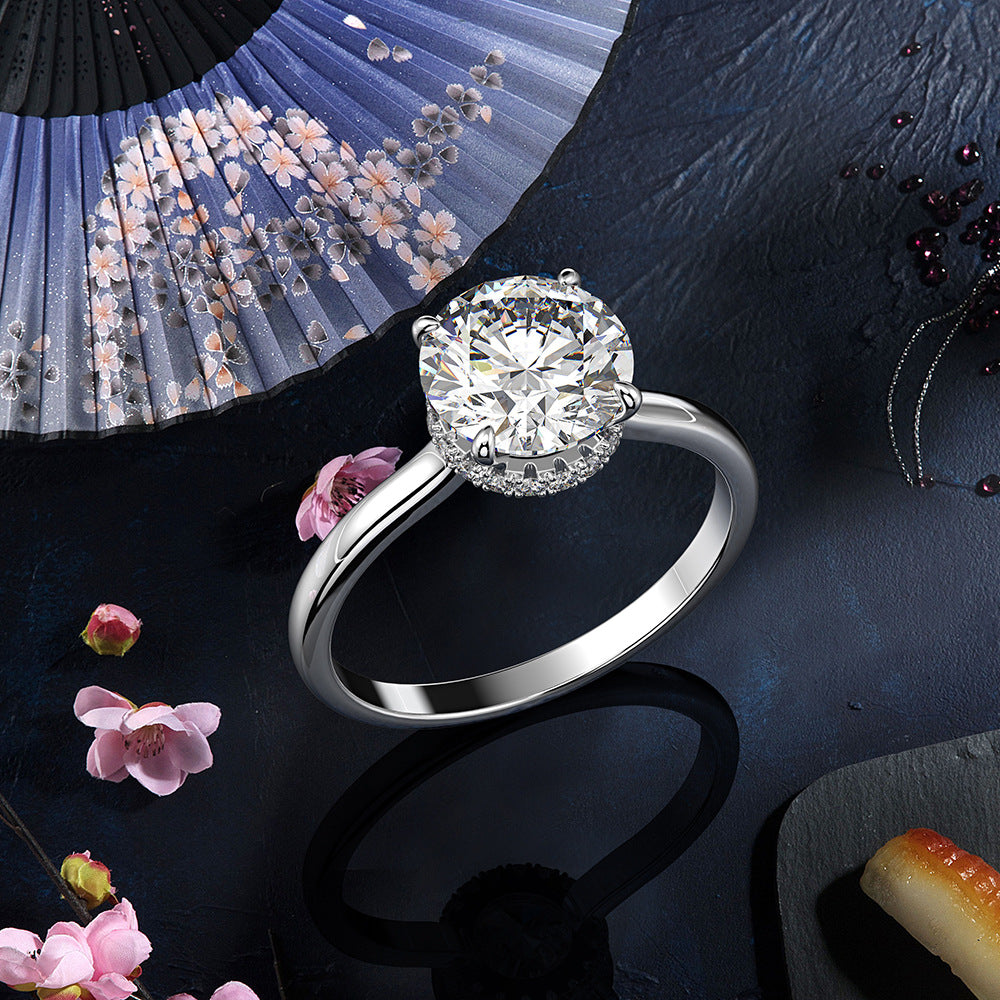 Classic Six Prong Round Stone Silver Ring