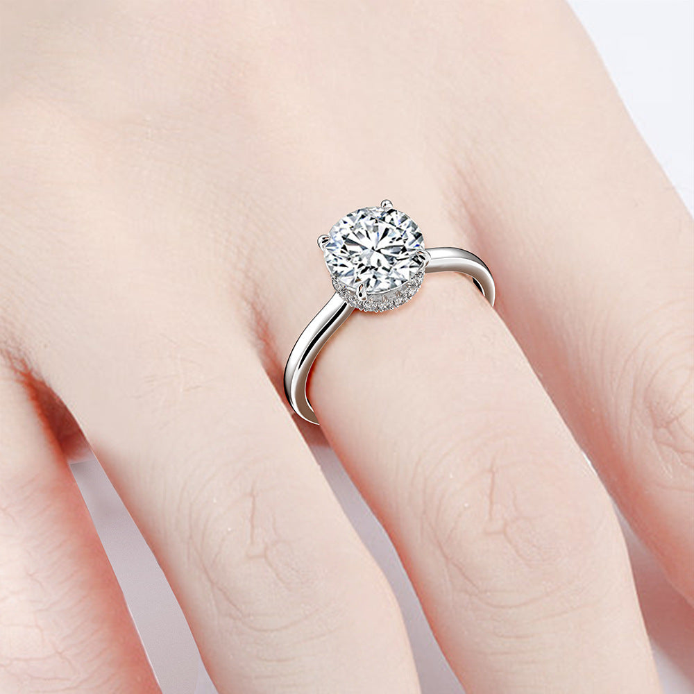 Classic Six Prong Round Stone Silver Ring
