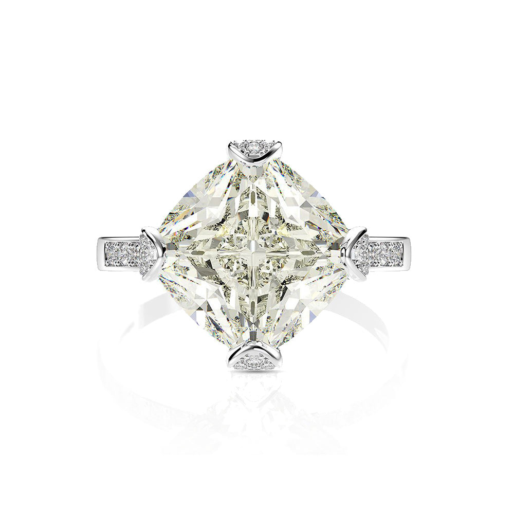 Cushion Cut Classic Four Claws Silver Ring