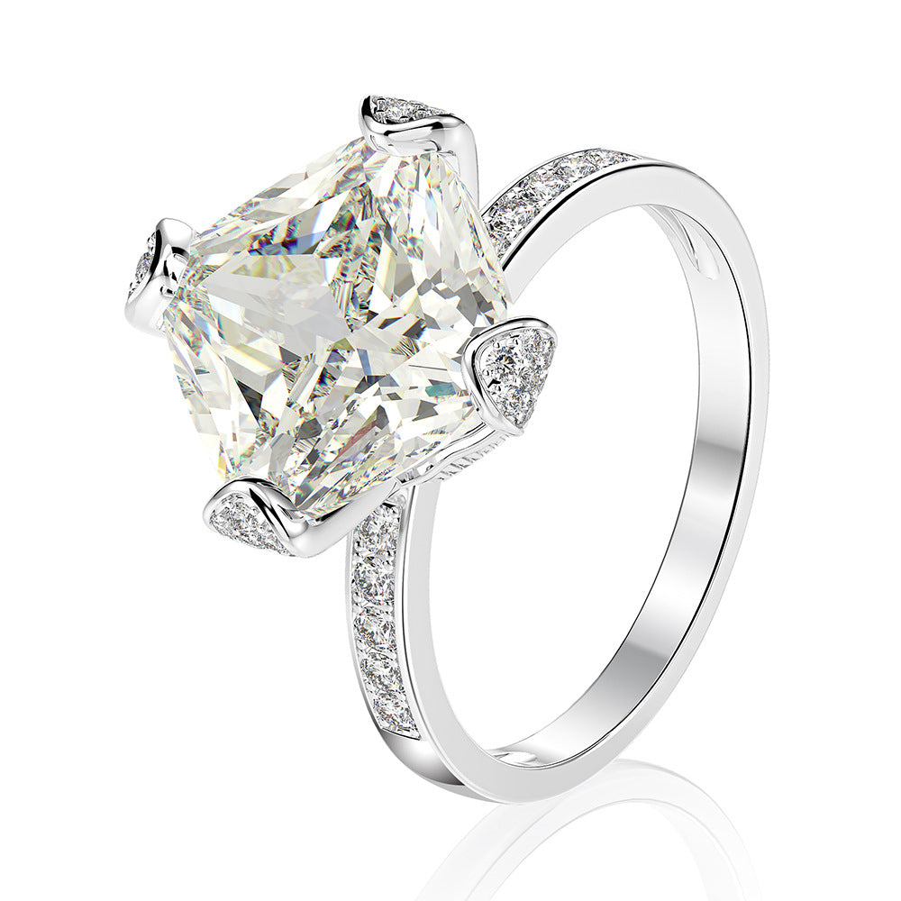 Cushion Cut Classic Four Claws Silver Ring