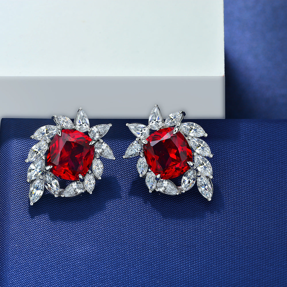 Cushion Cut Gemstone Sterling Silver Ear Stud