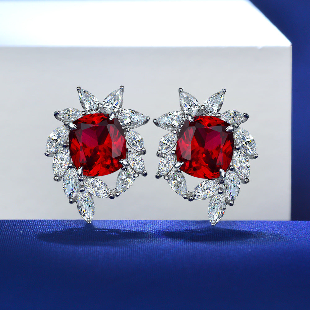 Cushion Cut Gemstone Sterling Silver Ear Stud