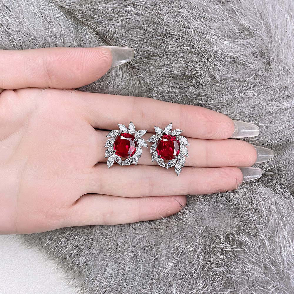 Cushion Cut Gemstone Sterling Silver Ear Stud