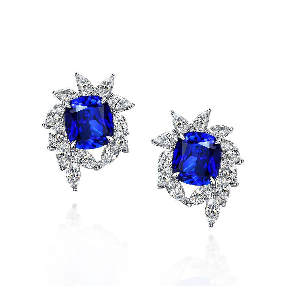 Cushion Cut Gemstone Sterling Silver Ear Stud