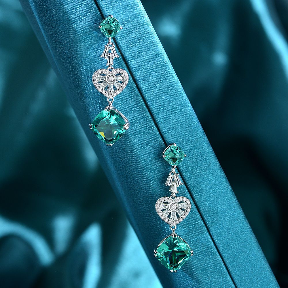 Cushion Cut Paraiba Stone Silver Earring