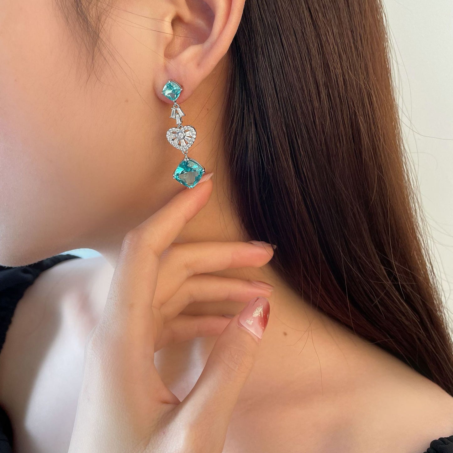Cushion Cut Paraiba Stone Silver Earring