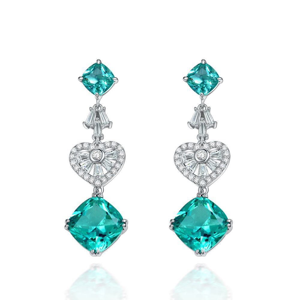 Cushion Cut Paraiba Stone Silver Earring