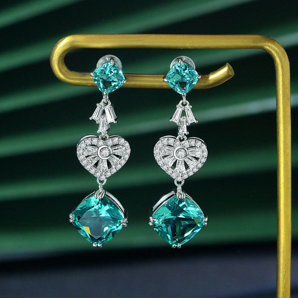 Cushion Cut Paraiba Stone Silver Earring