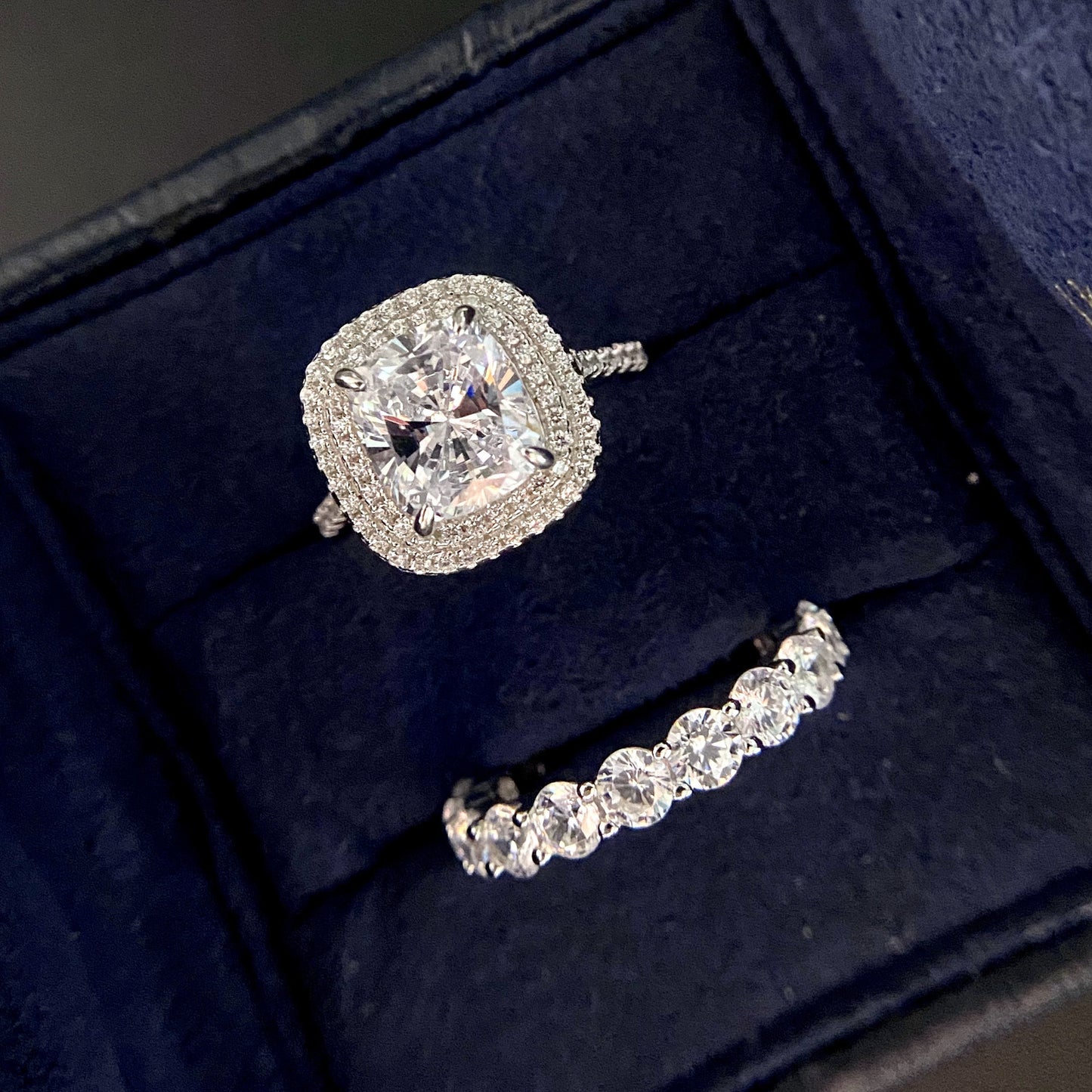 Cushion Cut Sterling Silver Enhancer Ring Set