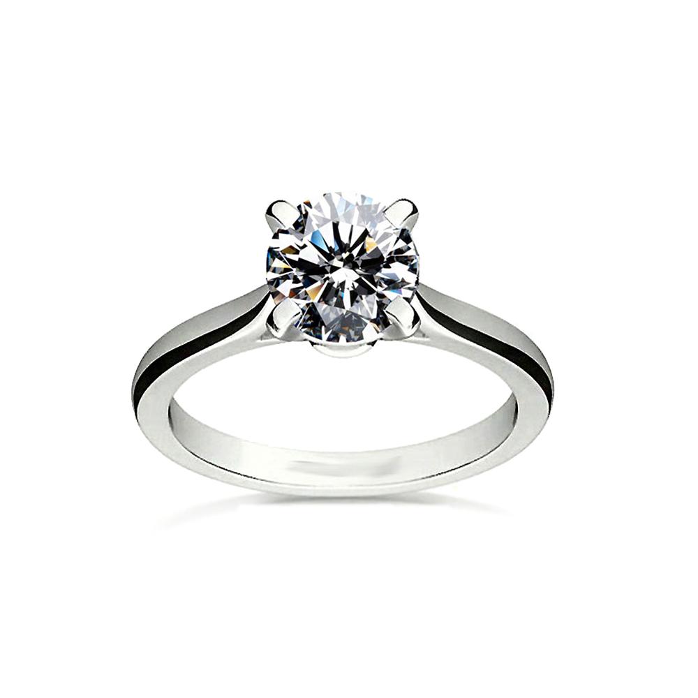 Classic Round Stone Four Prong Sterling Silver Ring