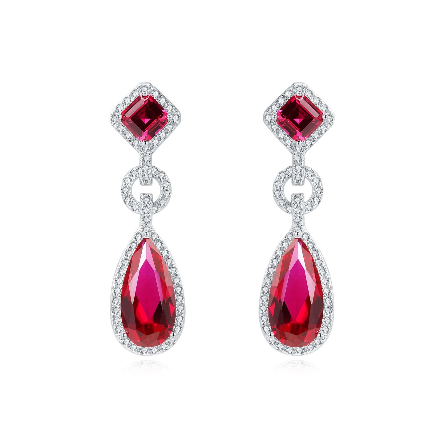 Drop-shaped Ruby Sterling Silver Earring