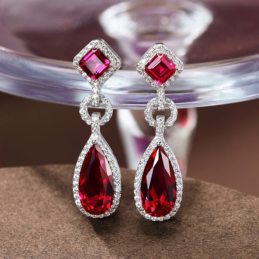 Drop-shaped Ruby Sterling Silver Earring