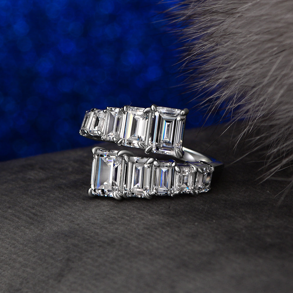 Eight Stones Adjustable Sterling Silver Ring