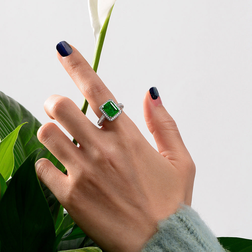 Emearld Inlaid Sterling Silver Enhancer Ring