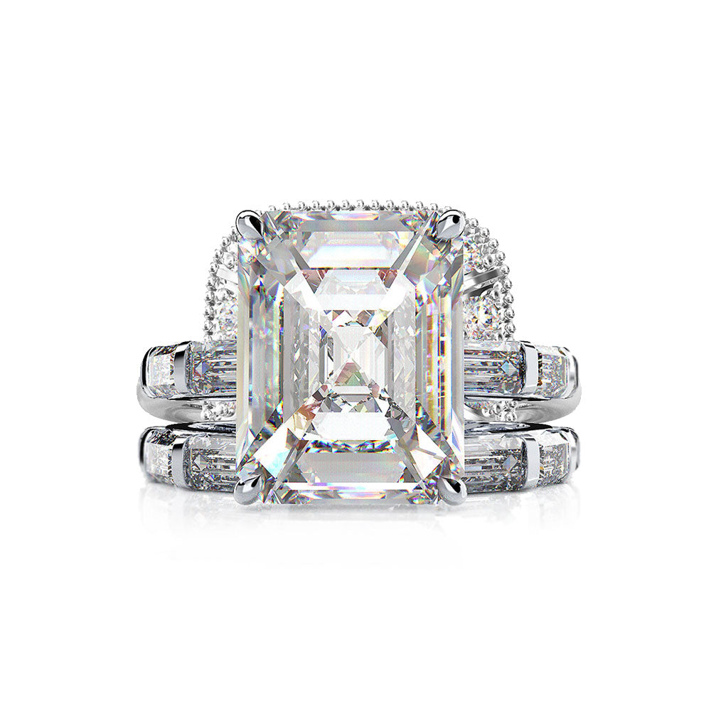 Emerald Cut 6 Carat Gemstone Silver Ring Set