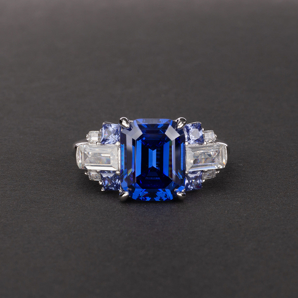 Emerald Cut Four Claw Sterling Silver Enhancer Ring