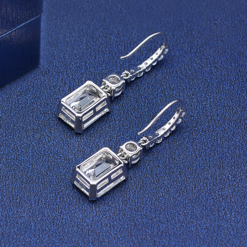Emerald Cut Gemstone Sterling Silver Earring