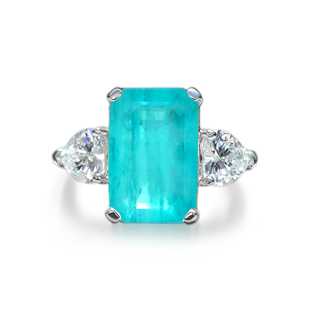 Emerald Cut Paraiba Stone Sterling Silver Ring
