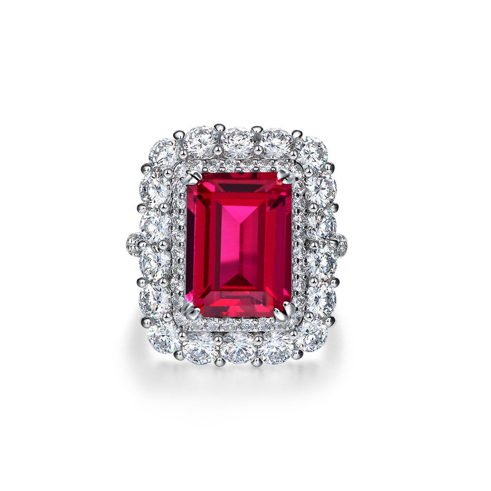 Emerald Cut Ruby Sterling Silver Enhancer Ring