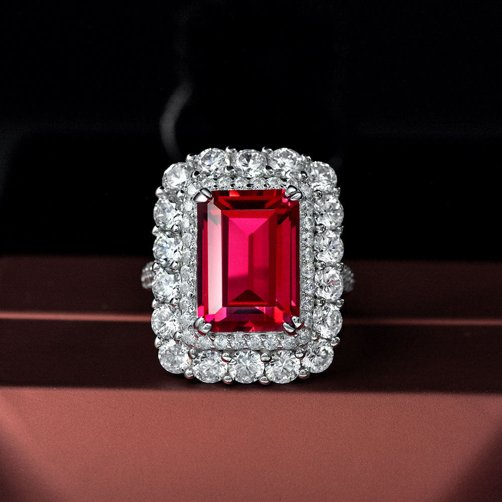 Emerald Cut Ruby Sterling Silver Enhancer Ring