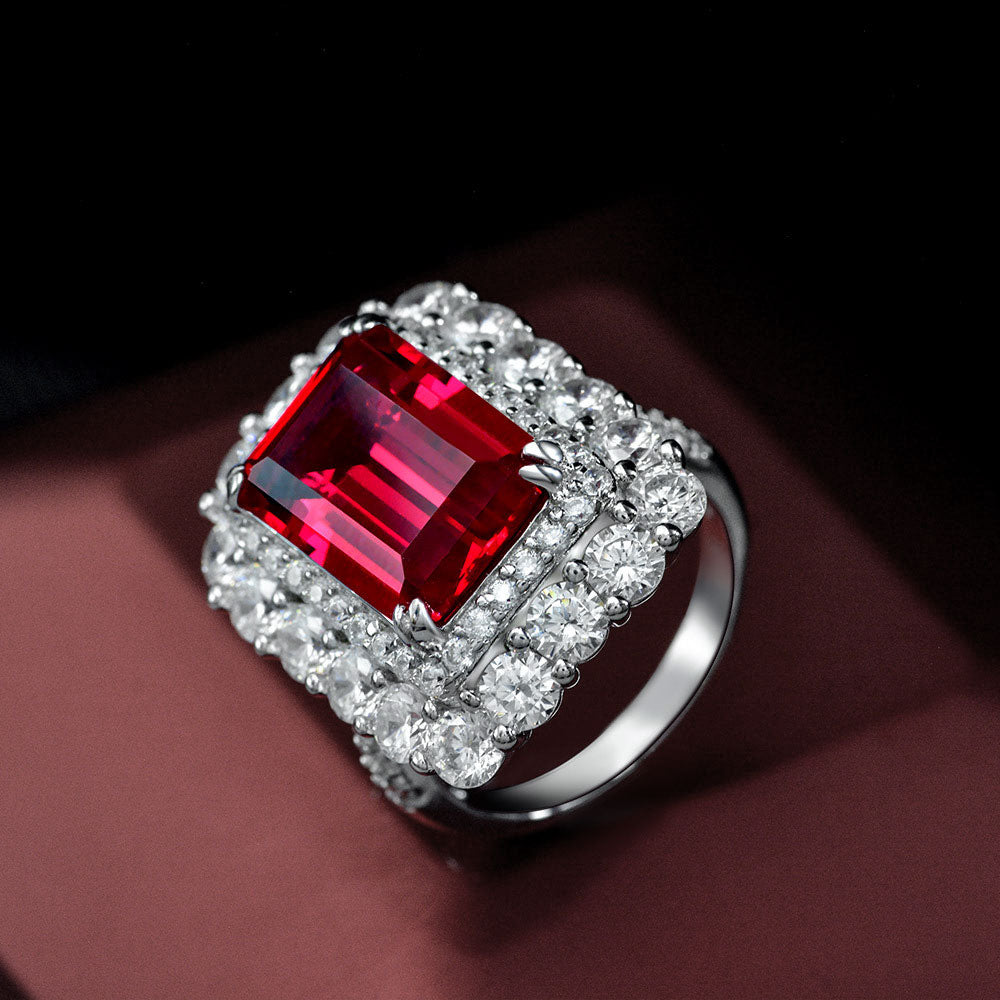 Emerald Cut Ruby Sterling Silver Enhancer Ring