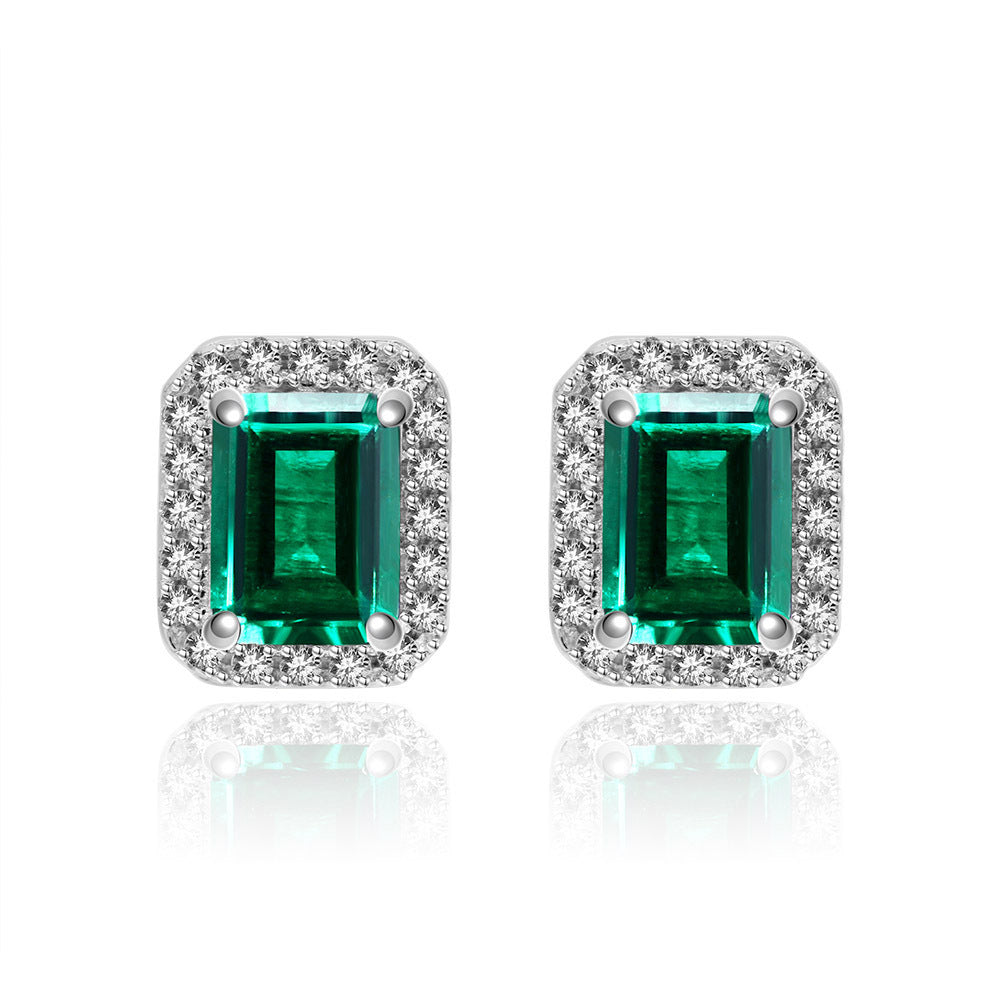 Emerald Gemstone Sterling Silver Ear Stud