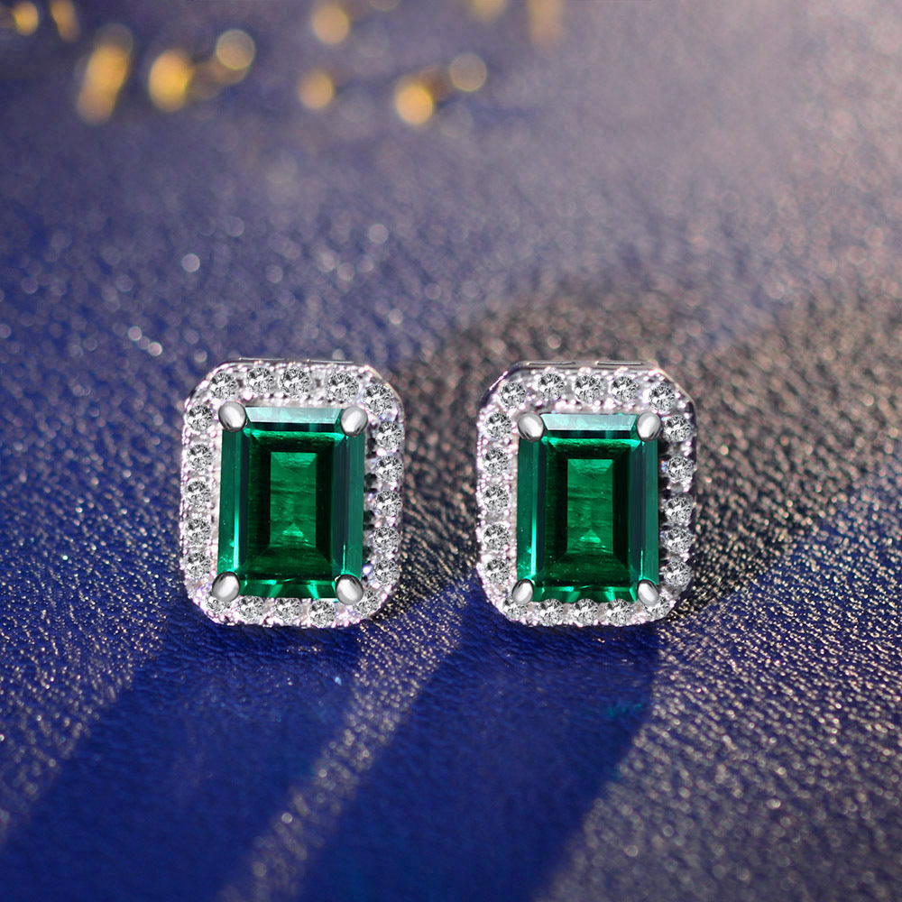 Emerald Gemstone Sterling Silver Ear Stud