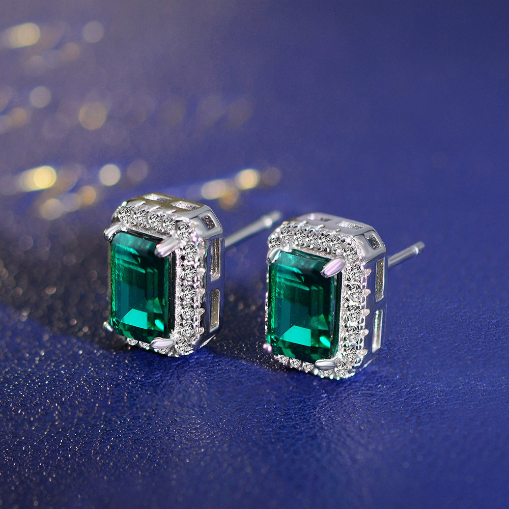 Emerald Gemstone Sterling Silver Ear Stud