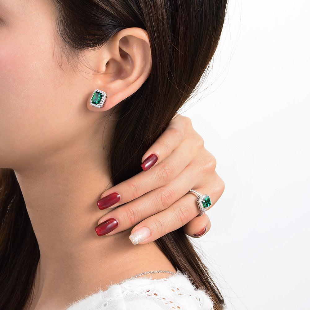 Emerald Gemstone Sterling Silver Ear Stud