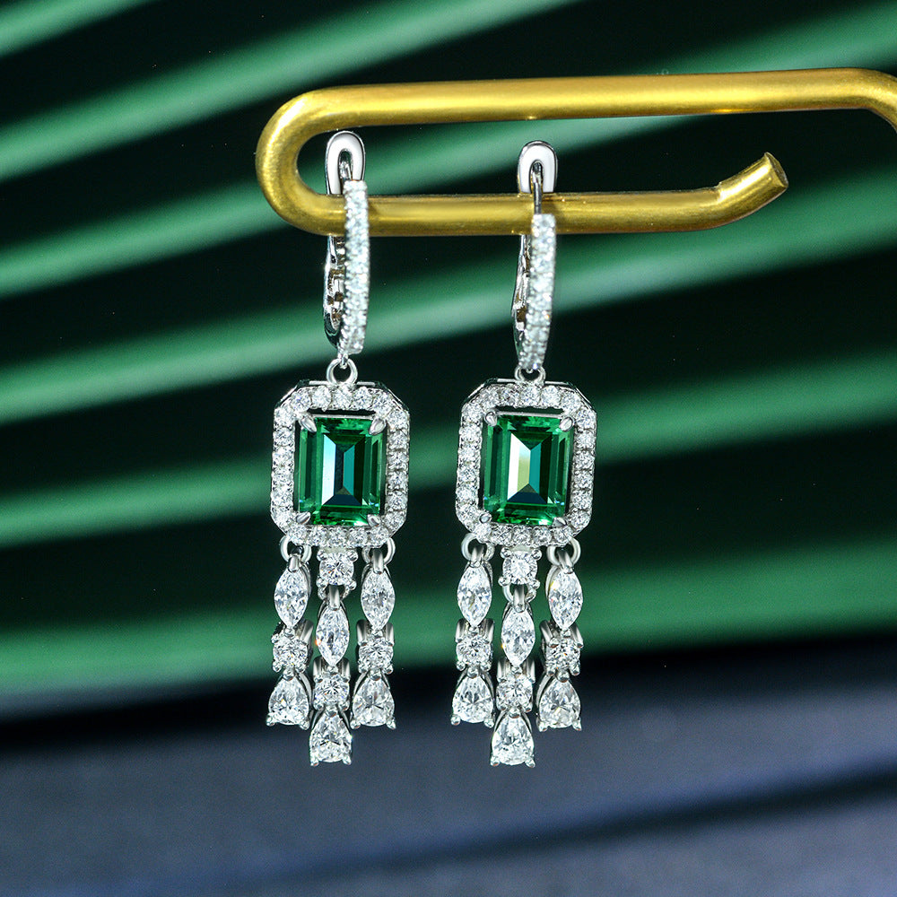 Emerald Gemstone Sterling Silver Tassel Earring