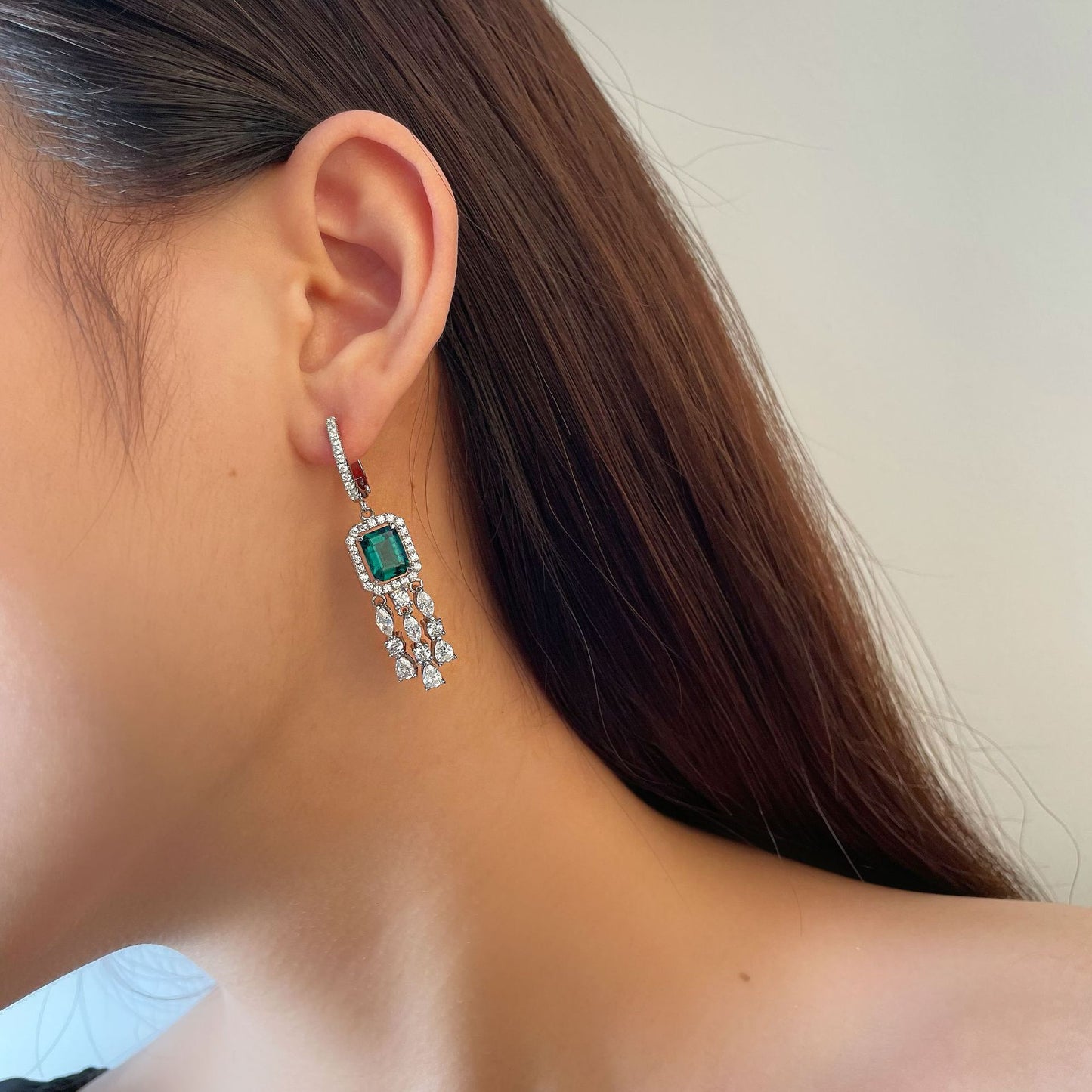 Emerald Gemstone Sterling Silver Tassel Earring