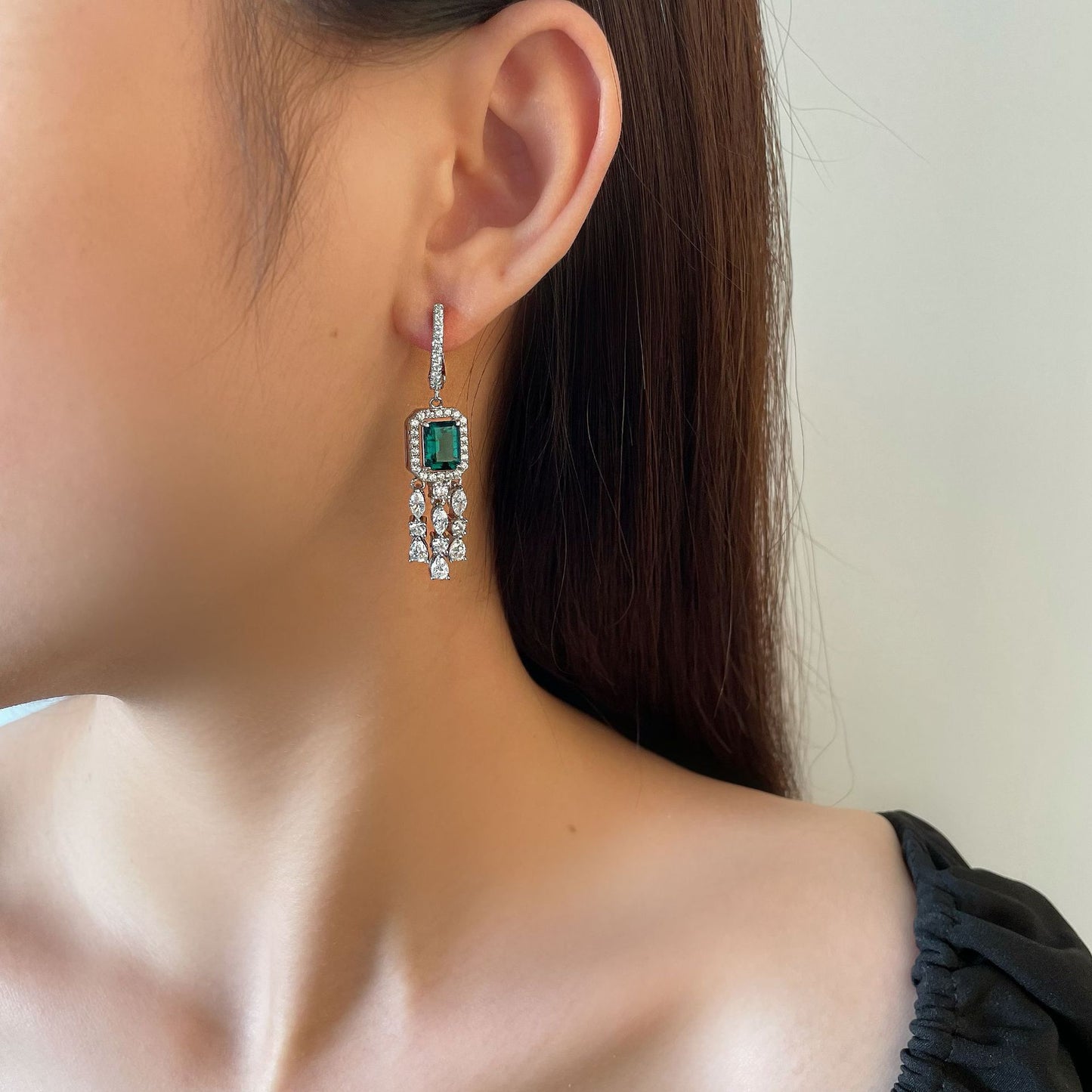 Emerald Gemstone Sterling Silver Tassel Earring
