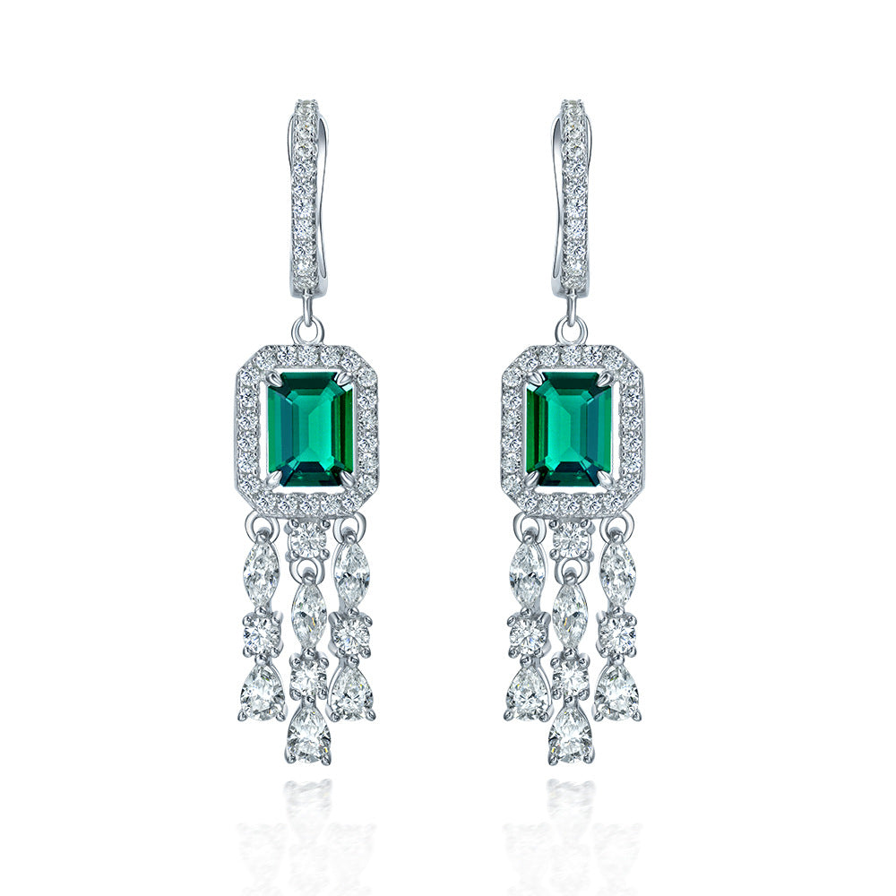 Emerald Gemstone Sterling Silver Tassel Earring