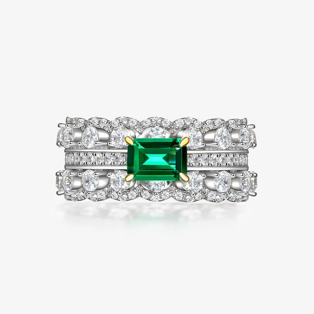 Emerald Inlaid Golden Claw Sterling Silver Enhancer Ring