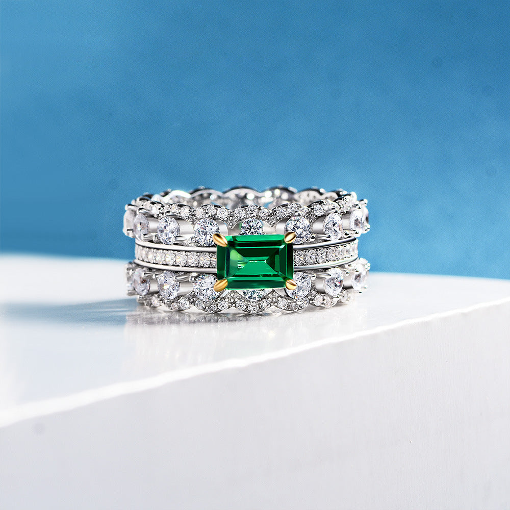Emerald Inlaid Golden Claw Sterling Silver Enhancer Ring