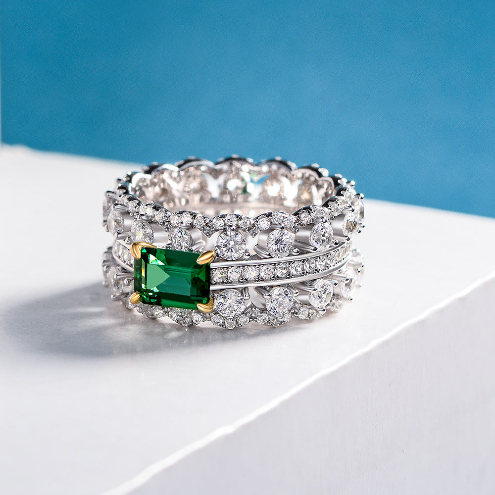 Emerald Inlaid Golden Claw Sterling Silver Enhancer Ring