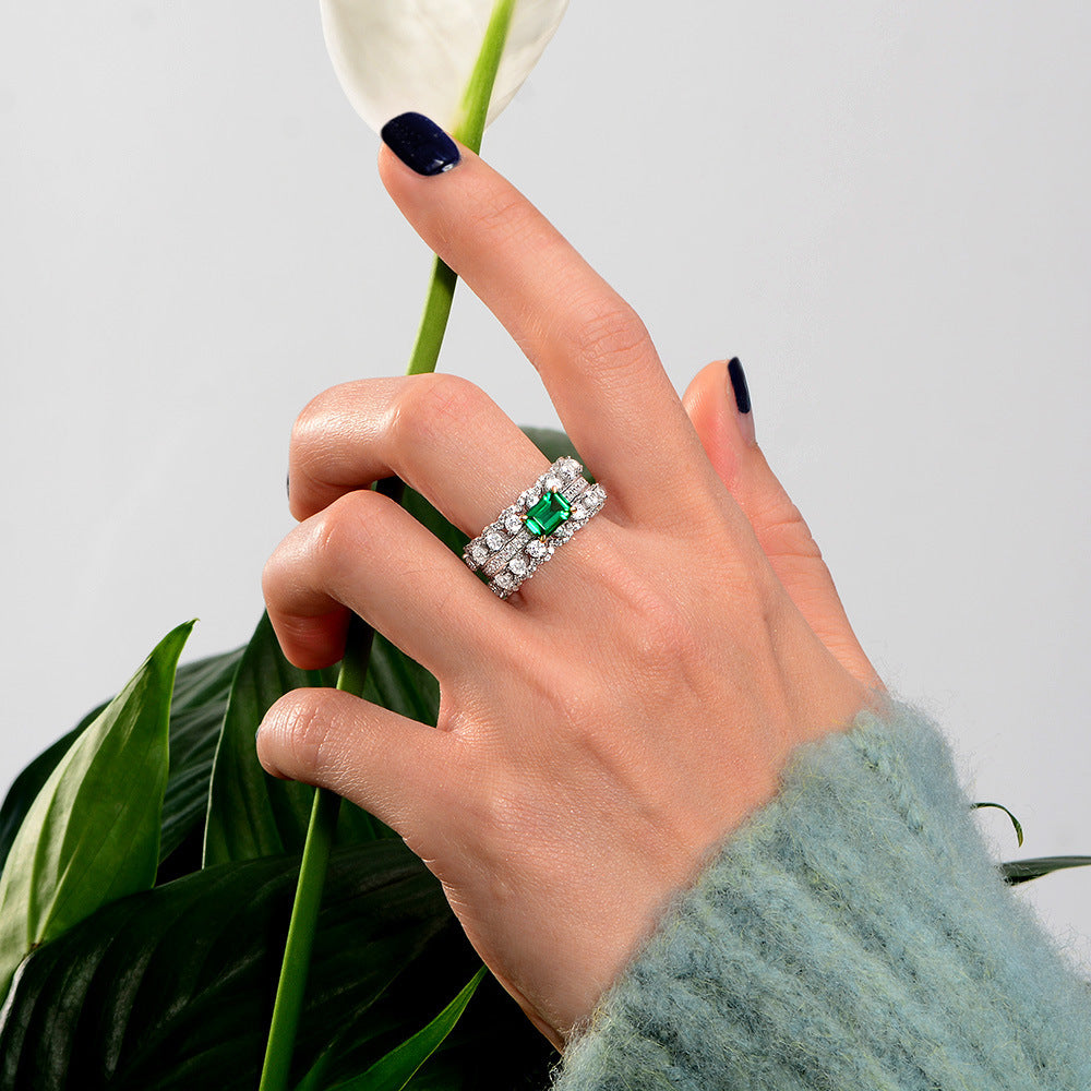 Emerald Inlaid Golden Claw Sterling Silver Enhancer Ring