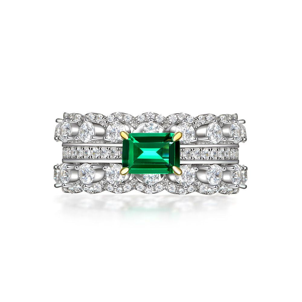 Emerald Inlaid Golden Claw Sterling Silver Enhancer Ring
